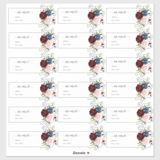 Sticker Adresse d'invité transparente Burgundy Navy (Feuille)