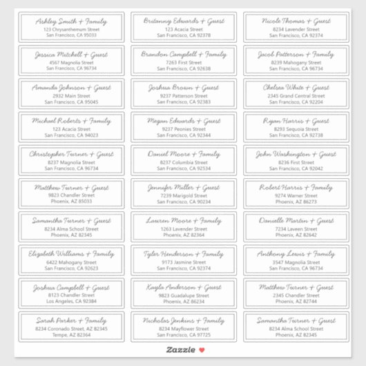 Sticker Adresse du Mariage de script moderne (Feuille)