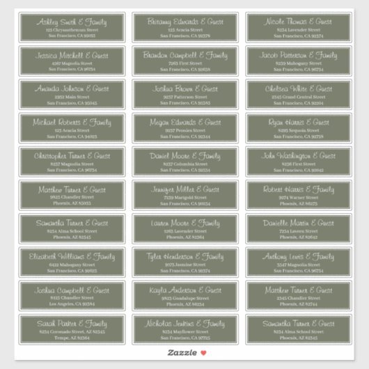 Sticker Adresse du Mariage de script moderne (Feuille)