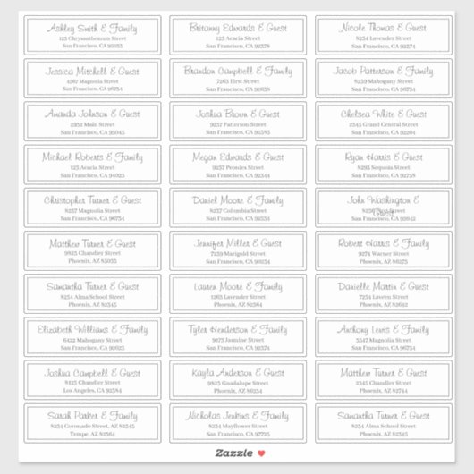 Sticker Adresse du Mariage de script moderne (Feuille)