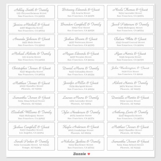 Sticker Adresse du Mariage invité de script cursif simple (Feuille)