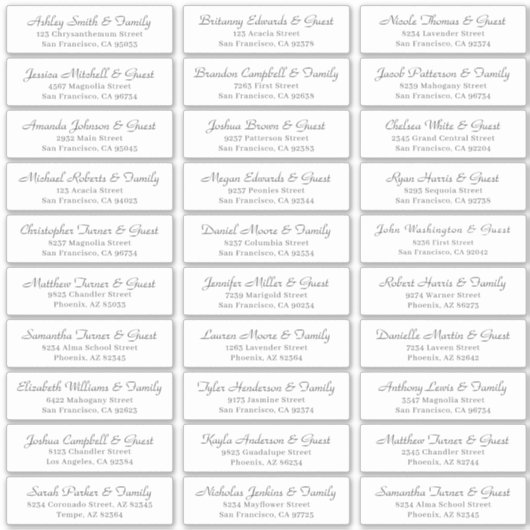 Sticker Adresse du Mariage invité de script cursif simple (Devant)