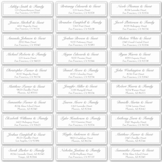 Sticker Adresse du nom d'invité du Mariage de script simpl (Devant)