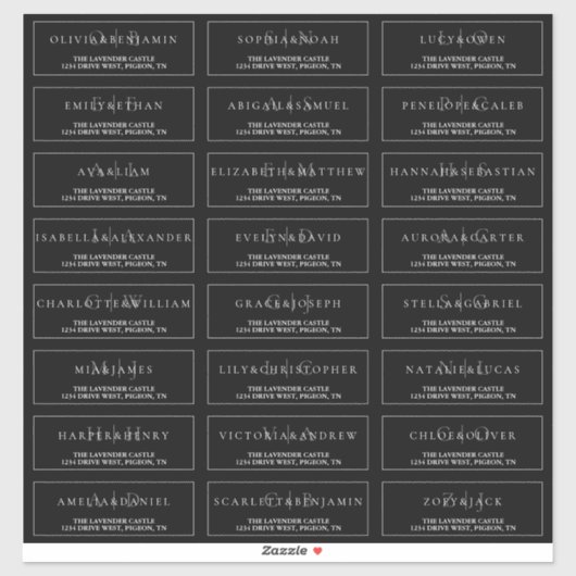 Sticker Adresse Mariage officielle de Black and White Eleg (Feuille)