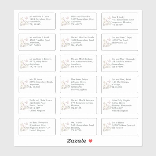 Sticker Adresses de nom d'invité de mariage individuel Mag (Feuille)