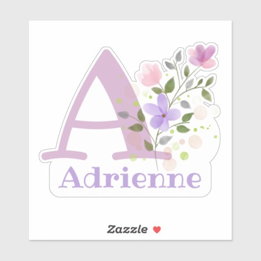 Sticker Adrienne et Initial avec Floral Design (Feuille)