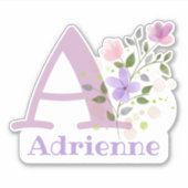 Sticker Adrienne et Initial avec Floral Design (Devant)