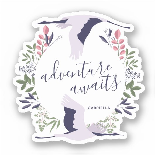 Sticker Adventure Attend Aquarelle Oiseaux et couronne (Devant)