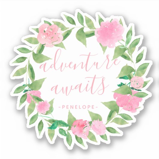 Sticker Adventure Await Watercolor Wreath with Name (Devant)