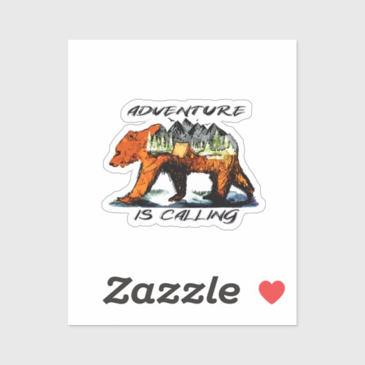 Sticker Adventure Is Calling - Bear Camping Woods Mountain (Feuille)