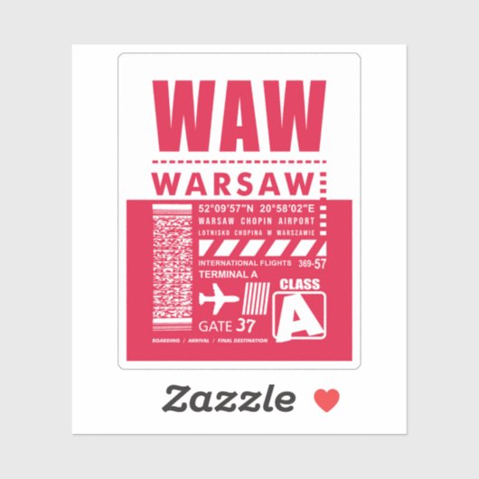 Sticker Aéroport de Varsovie WAW (Feuille)