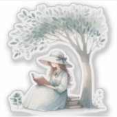Sticker Aesthétique fille aquarelle lecture Louveur de liv (Devant)