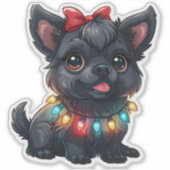 Sticker Affenpinscher espiègle enveloppé dans Noël (Devant)