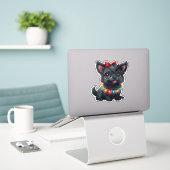 Sticker Affenpinscher espiègle enveloppé dans Noël (Ordinateur portable sur le bureau)