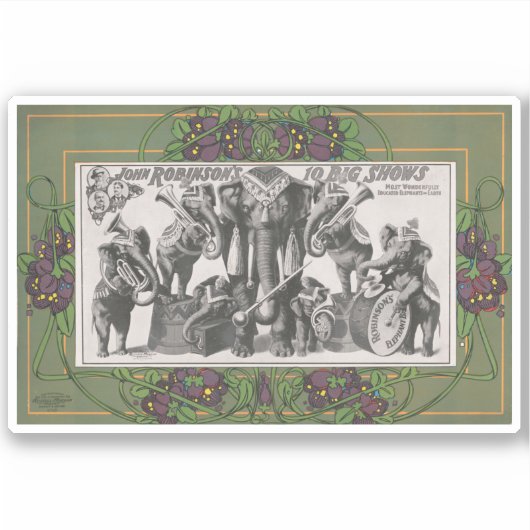 Sticker Affiche De Cirque D'Éléphants Jouant D'Instruments (Devant)