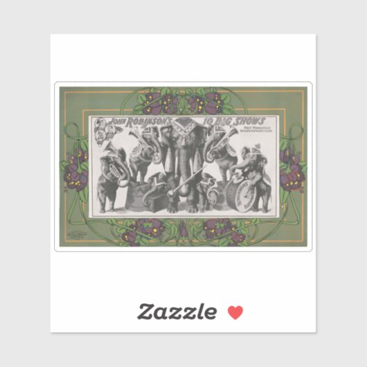 Sticker Affiche De Cirque D'Éléphants Jouant D'Instruments (Feuille)