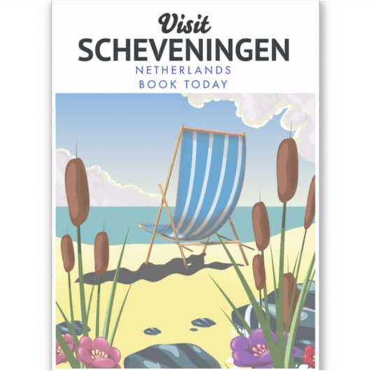 Sticker Affiche de la plage de Scheveningen aux Pays-Bas (Devant)