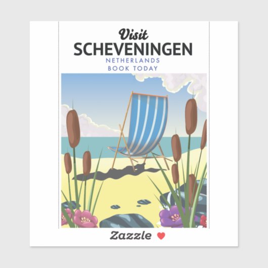 Sticker Affiche de plage de Scheveningen Pays-Bas (Feuille)