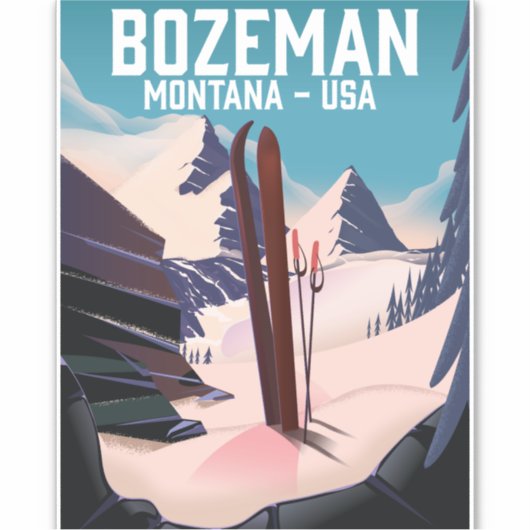 Sticker Affiche de ski Bozeman Montana (Devant)