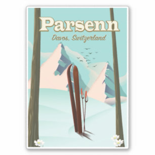 Sticker Affiche de voyage de ski Parsenn Suisse.