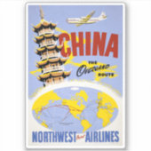 Sticker Affiche de voyage pour Northwest Orient Airlines (Devant)