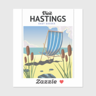 Sticker Affiche de voyage sur la plage de Hastings East Su