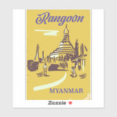 Sticker Affiche de voyage vintage Rangoon Myanmar (Feuille)