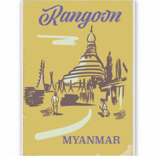 Sticker Affiche de voyage vintage Rangoon Myanmar (Devant)