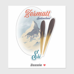 Sticker Affiche vintage de ski Zermatt Suisse