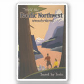 Sticker Affiche Vintage voyage Vue Montagne (Devant)