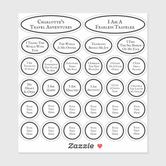 Sticker Affirmations De Voyage Modèle Noir Et Blanc De 30 (Feuille)