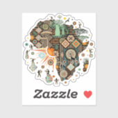 Sticker Africa Map Decorative Tribal Elements Pattern (Feuille)