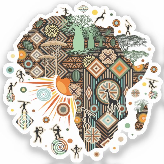 Sticker Africa Map Decorative Tribal Elements Pattern (Recto)