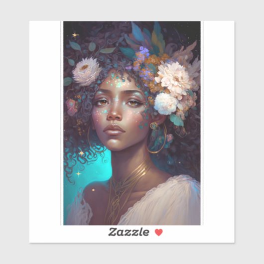 Sticker African American Black Goddess Queen Imaginaire Ar (Feuille)