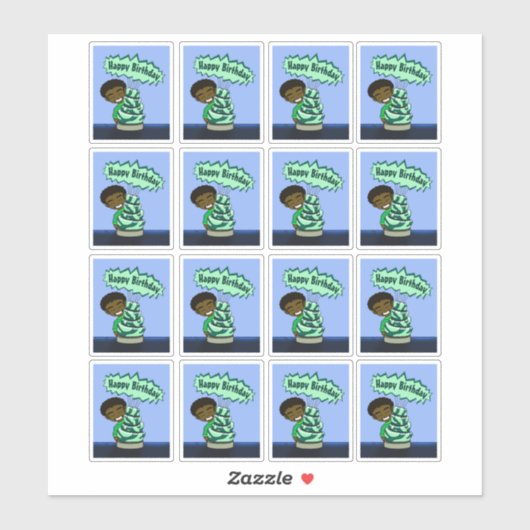 Sticker African American Boy and Cake (Feuille)
