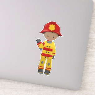 Sticker African American Boy, pompier, pompier, casque