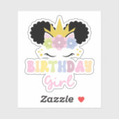 Sticker Afro Puff Curly cheveux Unicorn Anniversaire fille (Feuille)