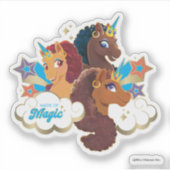Sticker Afro Unicorn "Fabriqué en magie" Trio Design (Devant)
