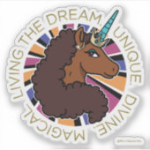 Sticker Afro Unicorn Living the Dream Design (Devant)