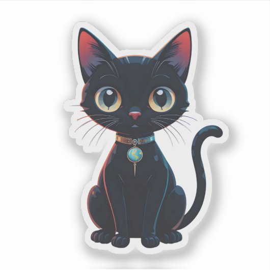 Sticker Âge atomique futuriste de l'espace Chat noir cosmi (Devant)