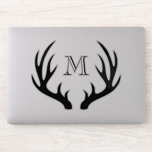 Sticker Agritourisme rustique Black Deer Antlers & Monogra (Ordinateur)