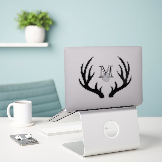 Sticker Agritourisme rustique Black Deer Antlers & Monogra (Ordinateur portable sur le bureau)