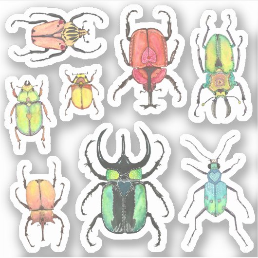 Sticker Aimer Bugs Aquarelle Beetles Set (Devant)