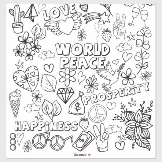 Sticker Aimer World Peace Prosperity Happy Coloring Sticke (Feuille)