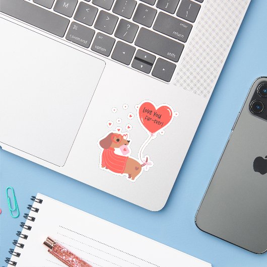 Sticker Aimez-vous Fourrure-toujours mignon Chien Dachshun (Ordinateur portable avec iPhone)