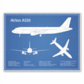 Sticker Airbus A320 - Plans de dessin de plan d'avion ABD (Devant)