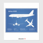 Sticker Airbus A320 - Plans de dessin de plan d'avion ABD (Feuille)