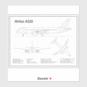 Sticker Airbus A320 - Plans de dessin de plan d'avion BD (Feuille)