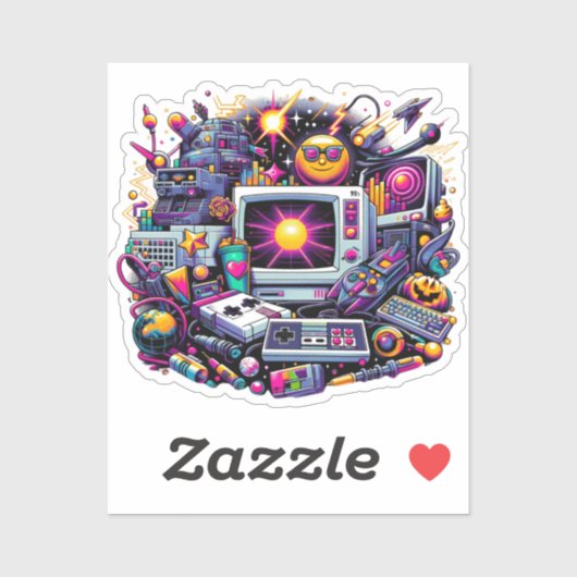 Sticker Aire de jeu Retro Tech : une nostalgique Odyssée d (Feuille)