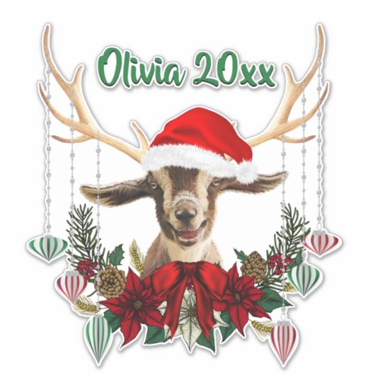 Sticker AJOUTER LE NOM - adorable Noël Toggenburg Goat Kid (Devant)